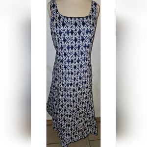 Liz Claiborne Navy and White Maxi Dress Size 8 Long Dress 100% Cotton Spring Sum